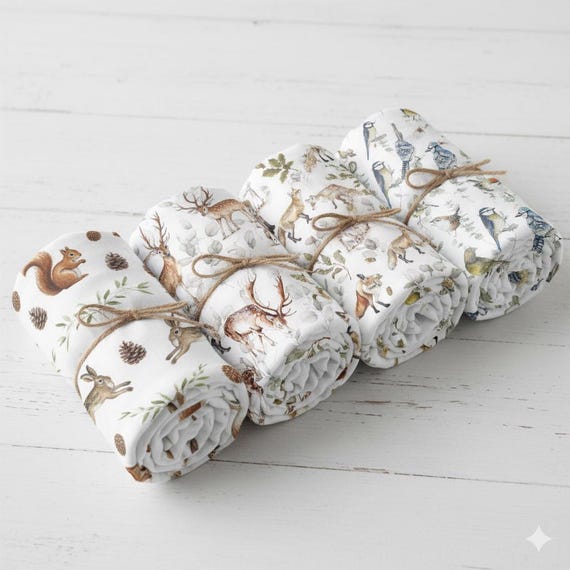 LOT 4 maxi baby swaddles forest bamboo watercolor vintage birth gift veil breastfeeding squirrel