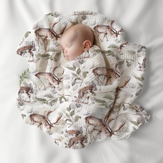 Woodland baby blanket baby blanket 70x100cm forest theme autumn deer animals watercolor