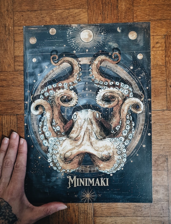 A4 poster octopus cosmos steampunk minimaki octopus