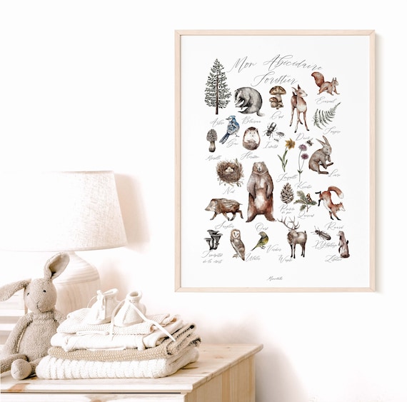 ABC forest alphabet woodland animals child montessori learning education school decoration baby room birth