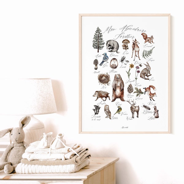 ABC foret abecedaire woodland animaux enfant montessori apprentissage education ecole decoration chambre bébé naissance