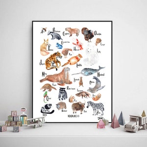 alphabet français animaux bébé enfant aquarelle decoration chambre abécédaire image 1