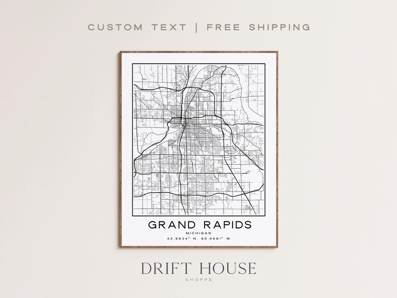 Grand Rapids Map Print, Grand Rapids Wall Art, Map of Grand Rapids