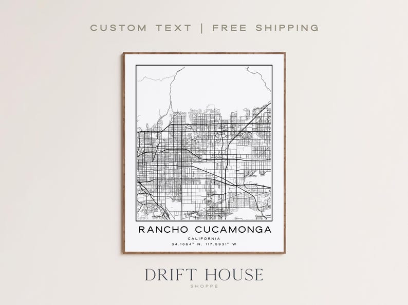 Rancho Cucamonga Map Print, Rancho Cucamonga Wall Art, Map of Rancho