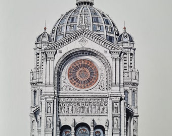 Église Saint-Augustin de Paris Limited Edition Giclée Art Print, Paris Architecture Drawing