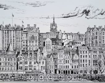 Edinburgh Old Town Limited Edition Giclée Art Print A2 Black & White Sketch, Scotland, Wall Decor, Travel Gift