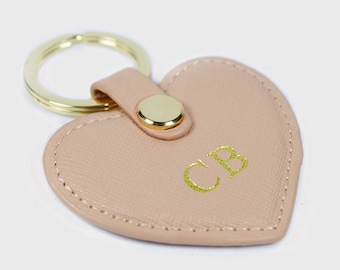 Personalised genuine leather heart keyring- nude - saffiano monogrammed personalised luxury bridesmaid gift wedding girly pink keychain xmas