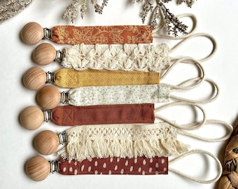 Handmade Boho Fabric Pacifier Clip: Cotton Lace Binky Holder