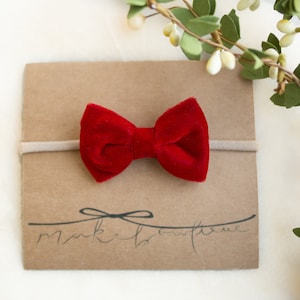 Petite Classic Velvet Bow | Velvet bow headband, red velvet classic bow headband, red velvet headband, small velvet bow, Valentine&#39;s Day Bow