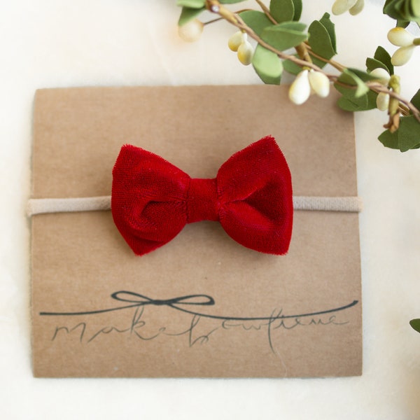 Petite Classic Velvet Bow | Velvet bow headband, red velvet classic bow headband, red velvet headband, small velvet bow, Valentine's Day Bow