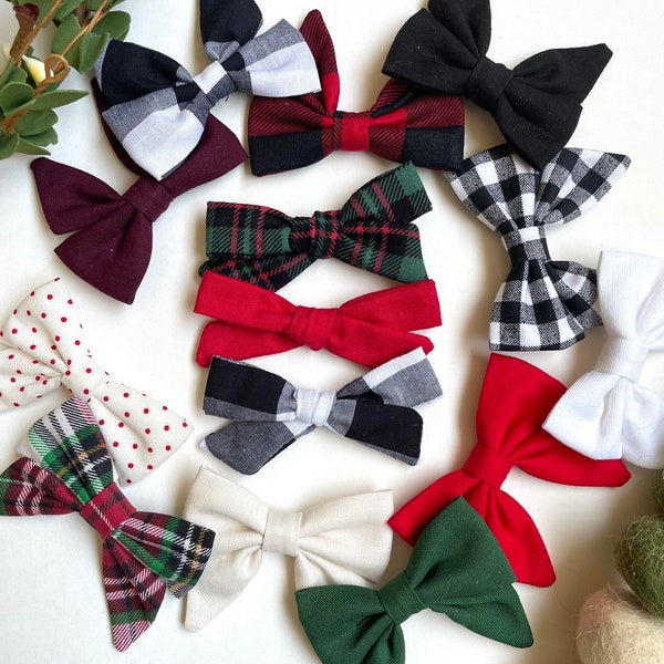 You Pick 3 Christmas Bows | Christmas baby bow headband, red and green baby bows, Toddler Christmas bow clips, Christmas plaid baby bows