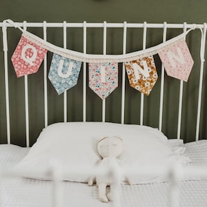 Personalized Floral Name Banner | Custom Nursery Name Sign | Liberty Fabric Decor | Cottagecore Girl Nursery | Vintage Floral Bedroom Decor