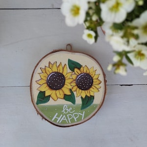 wooden decoration - hand painted decoration - wedding favor - sunflowers -
