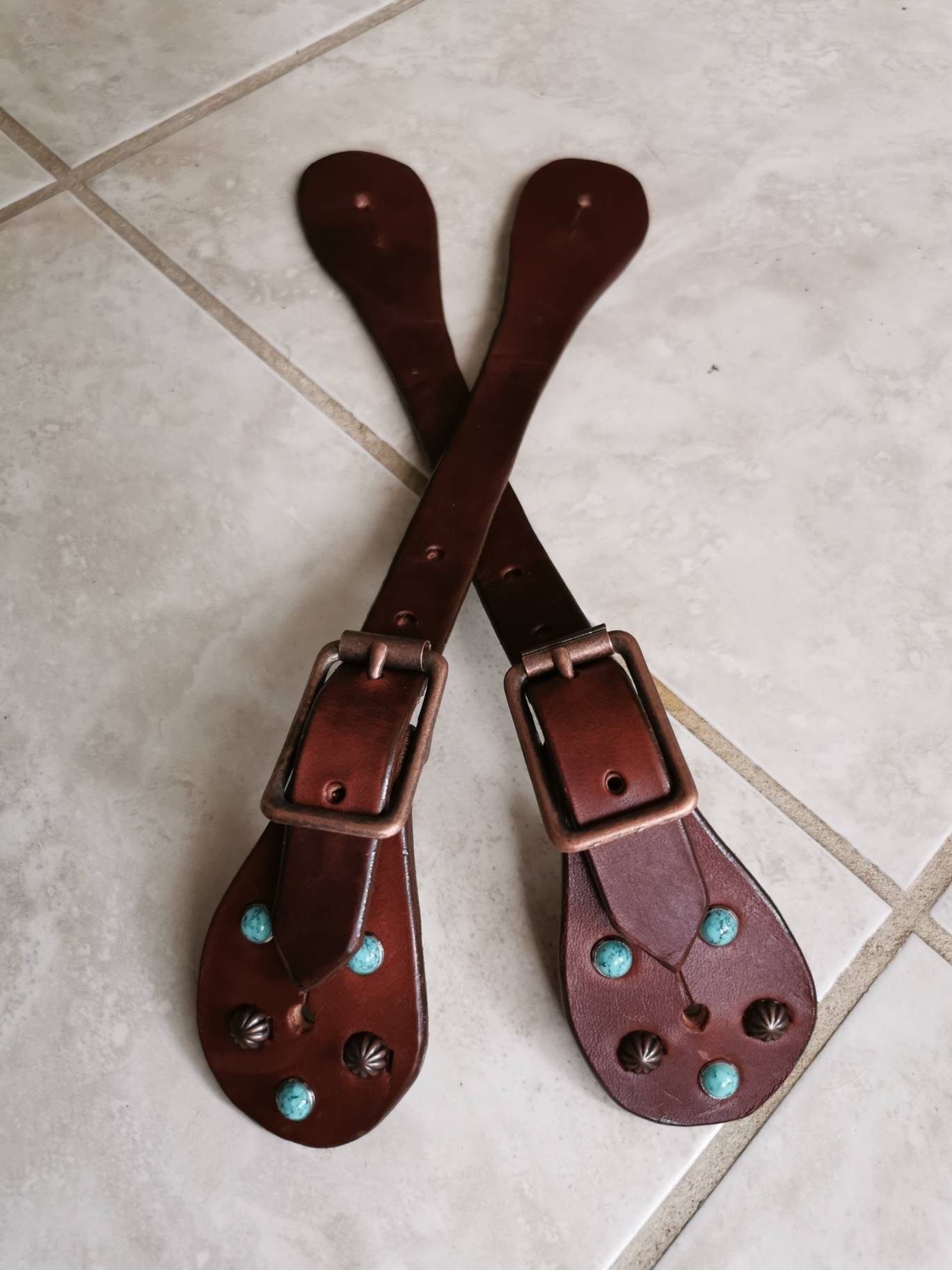 Handmade ladies spur straps with turquoise stones western | Etsy