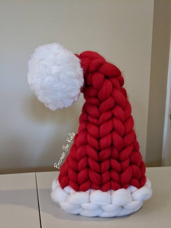 Chunky Knit Santa Hat Tree Topper Christmas Tree Topper Knit Etsy