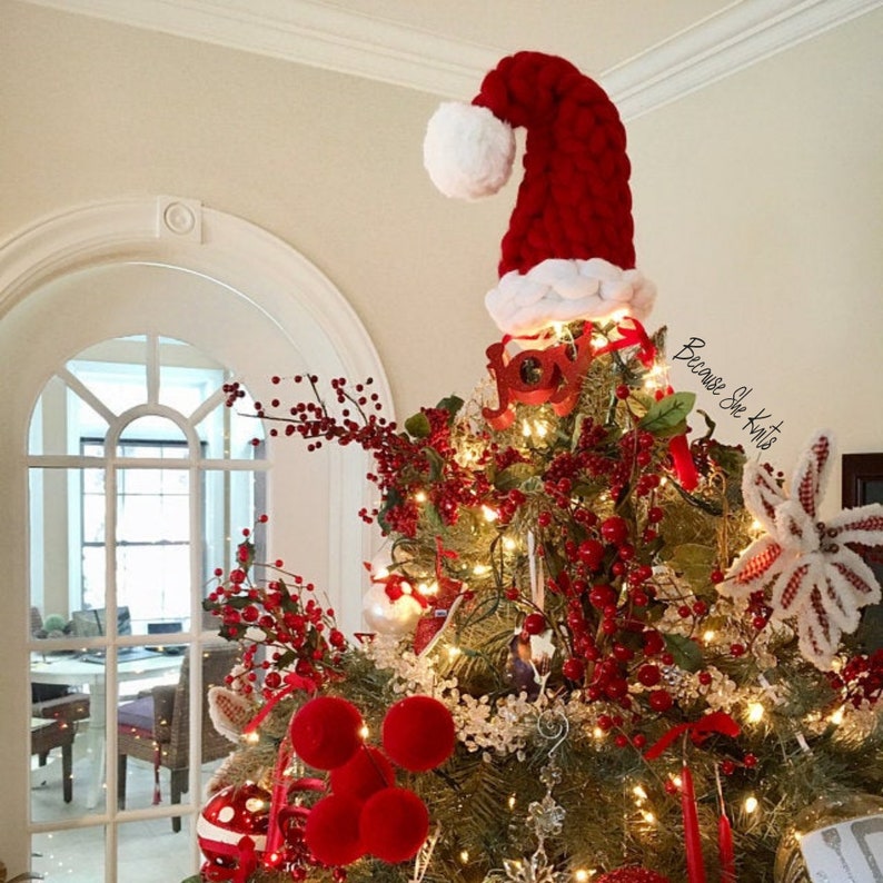 Chunky Knit Santa Hat Tree Topper Christmas Tree Topper Knit Etsy