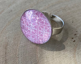 White and pink adjustable cabochon ring, gift for her, fancy ring