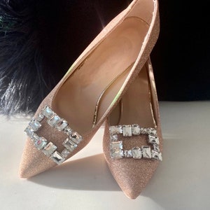 Tina Crystal Buckle Shoe Clips silver setting Wedding Bridal Shoe Clips