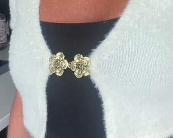 ClassiClip Cardigan Clip Brooch Rose in Antique Silver, Gold or Bronze