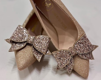 Lazos brillantes con adornos de cristal en color champán, dorado, plateado o negro, para zapatos.