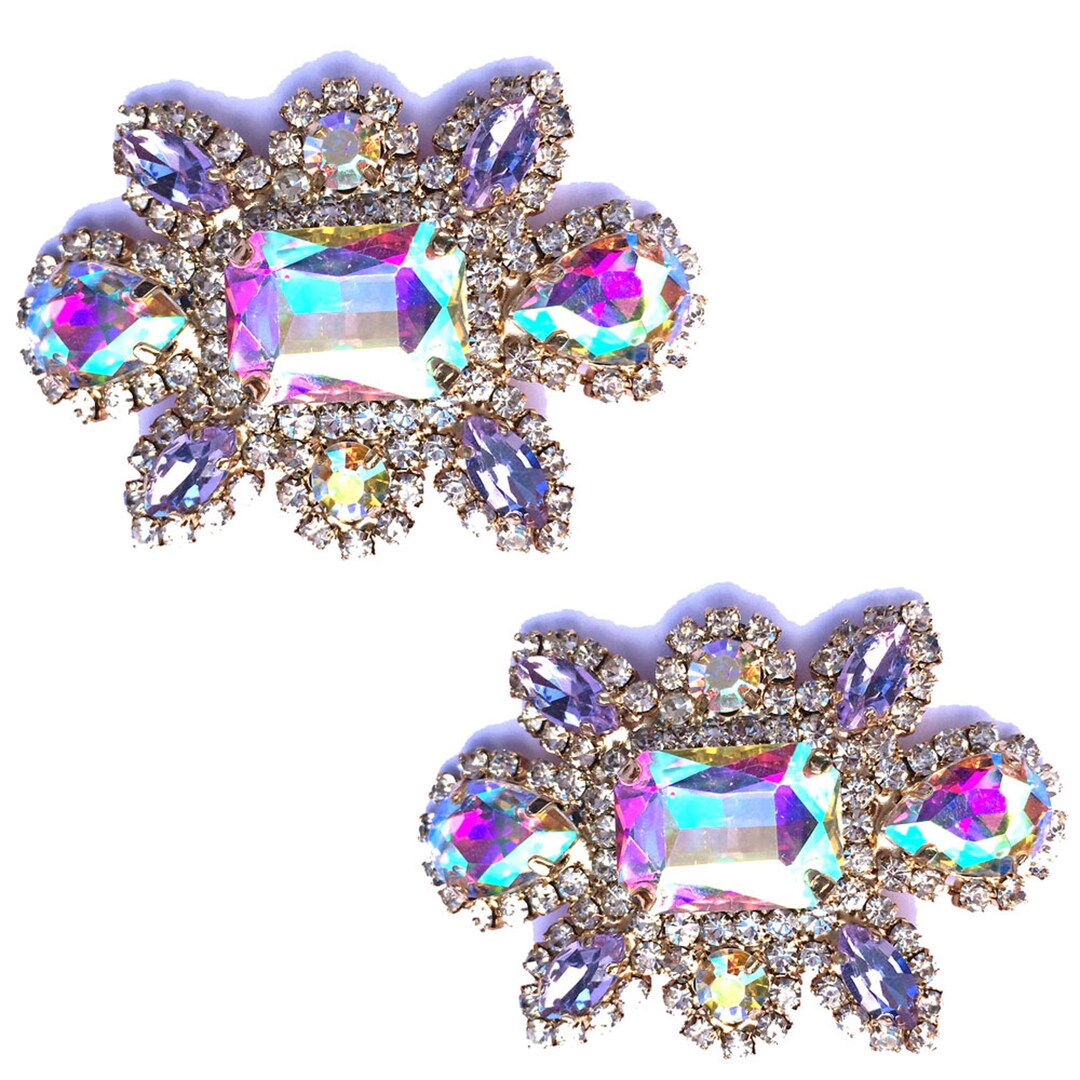 Alyana Iridescent Crystal Shoe Clips Silver Setting Wedding Etsy