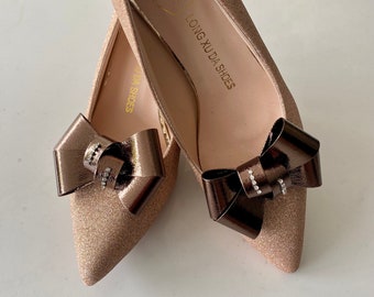 Carrie Metallic Copper Jewelled Bow Shoe Clips