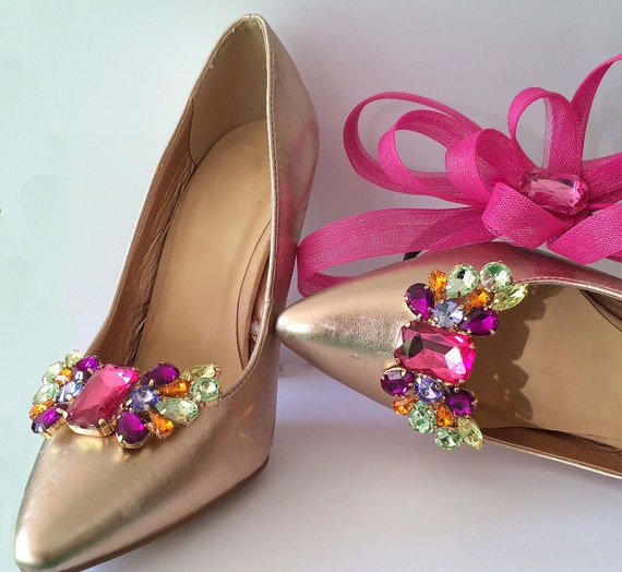 Clip in pelle scamosciata glitterata, rosa per scarpe, fatto a mano. - eBay