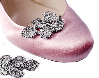 Flora Crystal Leaf Shoe Clips silver setting Wedding Bridal Shoe Clips