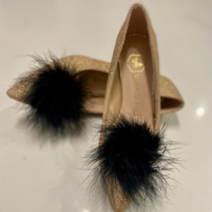 Fluffy Puff Feathered Pom Pom Shoe Clips in Black