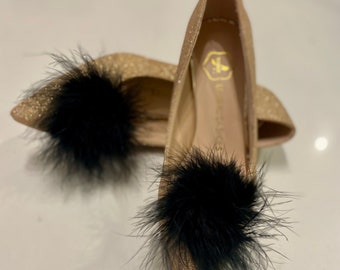 Fluffy Puff Feather Pom Pom Shoe Clips in Black