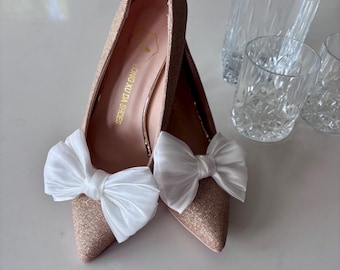 White Satin Bow Shoe Clips