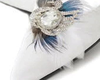 Flawless Grace Crystal Swan Shoe Clips silver setting Wedding Bridal Shoe Clips