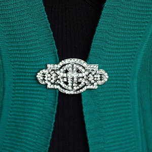 ClassiClip Cardigan Clip Brooch Lailina in Silvertone Crystal or Black Crystal or Goldtone & Crystal