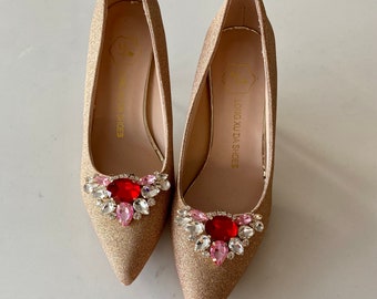Ruby Red & Pink Crystal Jewelled Shoe Clips