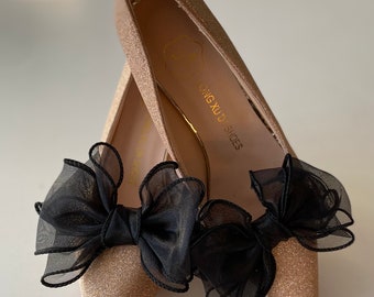 Statement Black Chiffon Bow Shoe Clips