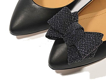 Carrie Glitter Black Bow Shoe Clips