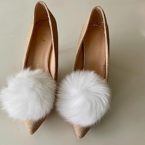 White Faux Fur Pom Pom Fluffy Shoe Clips