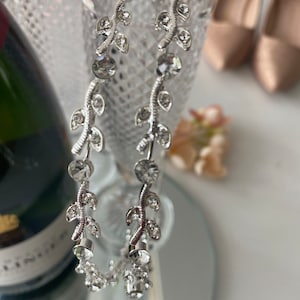 Double Crystal Rhinestone Tiara with leaves and crystals Headband Silver setting Wedding Bridal Party