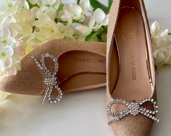 Crystal Bow Shoe, Shoe Clips silver setting Wedding Bridal