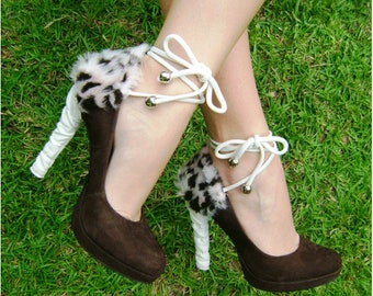 Heel Condoms - Shoe Accessory  in Brown and white Fur