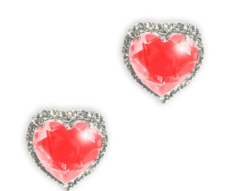 Valentine Red Crystal Heart Shoe Clips