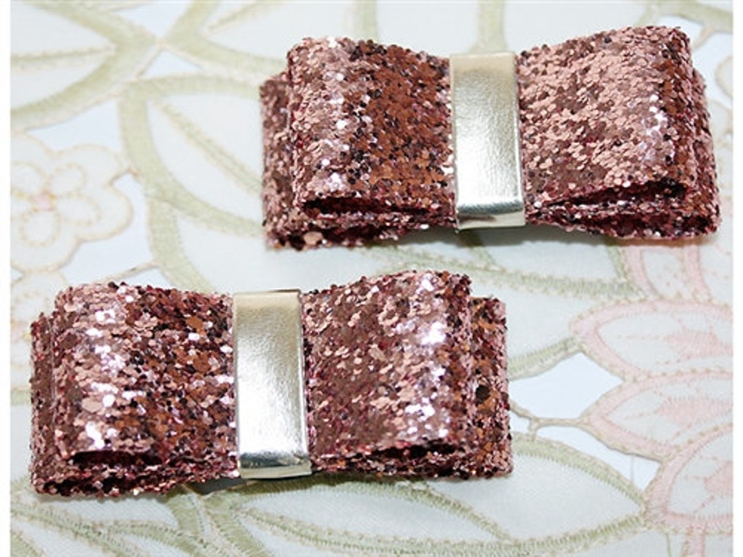 Venus Pink Champagne Glitter Bow Shoe Clips Etsy