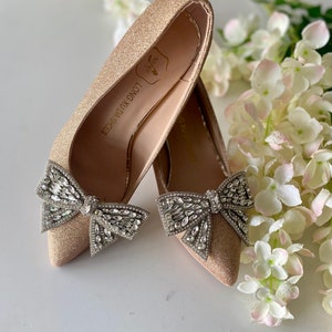 Statement Crystal Jeweled Bow Schuh, Schuhclips Silber oder Gold Setting Hochzeit Braut