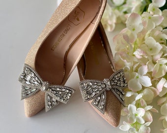Statement Crystal Jewelled Bow Shoe, Shoe Clips silver or gold setting Wedding Bridal