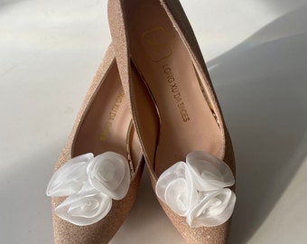 Fleur White Flower Wedding Bridal Shoe Clips