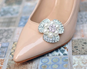 Angeline Crystal & Pearl Shoe Clips - Bridal  Wedding Party