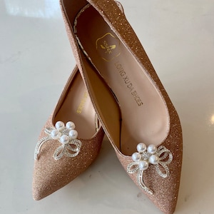 Abi Pearl &  Crystal Shoe Clips silver setting Wedding Bridal Shoe Clips