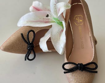 Black Crystal Rope Bow Shoe, Shoe Clips
