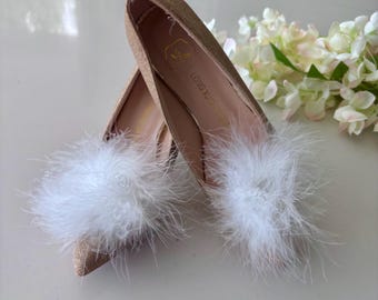 Statement White Fluffy Pom Pom Shoe Clips