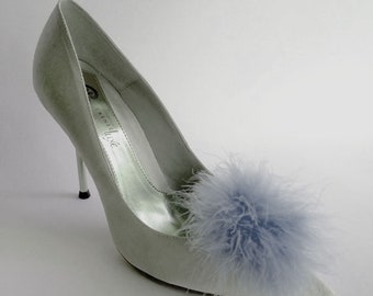 Statement Grey Fluffy Pom Pom Shoe Clips